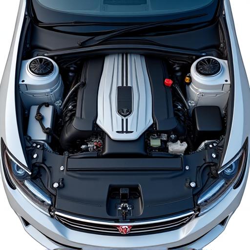 Vano motore di un'auto di lusso completamente pulito e dettagliato, come nuovo